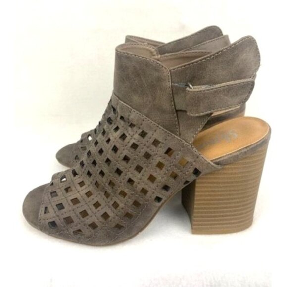 Women's Shimmer by EDL Mercedes Taupe Open-Toe Block Heel Size 9m - Picture 6 of 9